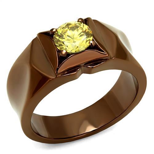 TK2773 IP Coffee light Stainless Steel Ring featuring AAA Grade CZ stones in round shape and topaz color, elegantly designed for modern fashion.