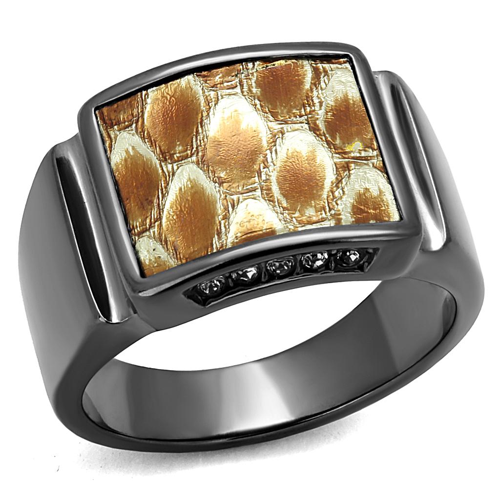 TK2738 IP Light Black Ring made of stainless steel with leather accent in brown color.