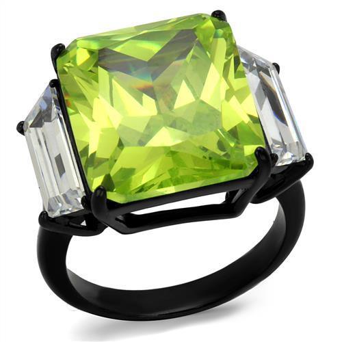 TK2275 IP Black Stainless Steel Ring with AAA Grade CZ stones in Apple Green color, showcasing its elegant design and modern finish.