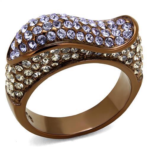 TK2754 IP Coffee light Stainless Steel Ring featuring multi-color top-grade crystals, showcasing elegance and durability.