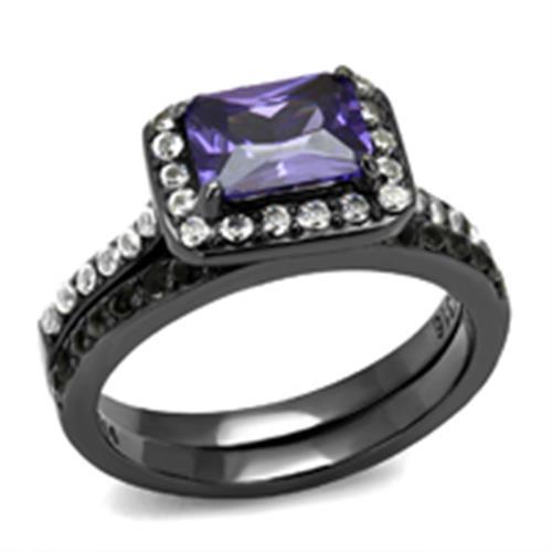 TK2778 IP Light Black Stainless Steel Ring featuring AAA Grade CZ stones in Tanzanite color, showcasing a modern and elegant design.