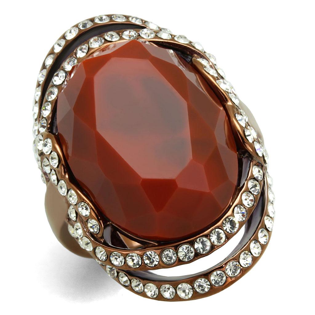 TK2984 IP Coffee light Stainless Steel Ring featuring a vibrant synthetic orange stone, showcasing elegant design and quality craftsmanship.