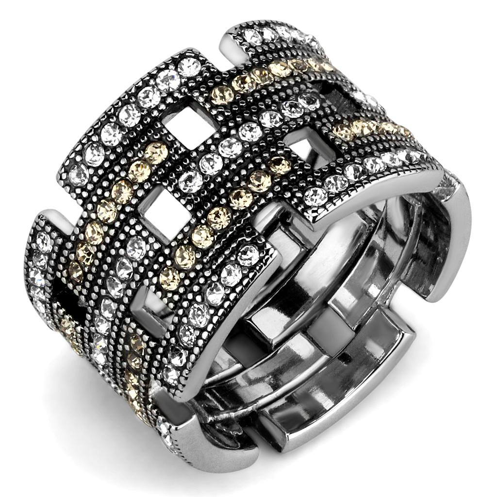 TK2987 High Polished Stainless Steel Ring featuring multi-color top-grade crystals, showcasing a sleek and modern design.