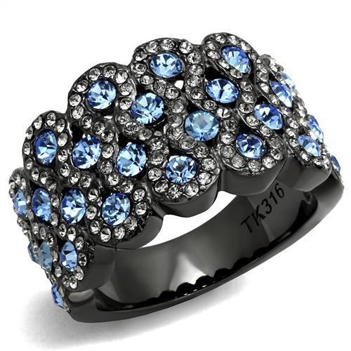 TK3111 IP Light Black Ring made of stainless steel with light sapphire crystals, showcasing a modern and elegant design.