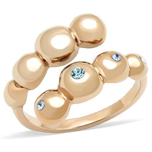 TK3131 IP Rose Gold Stainless Steel Ring featuring a sea blue top grade crystal, elegantly designed for comfort and style.