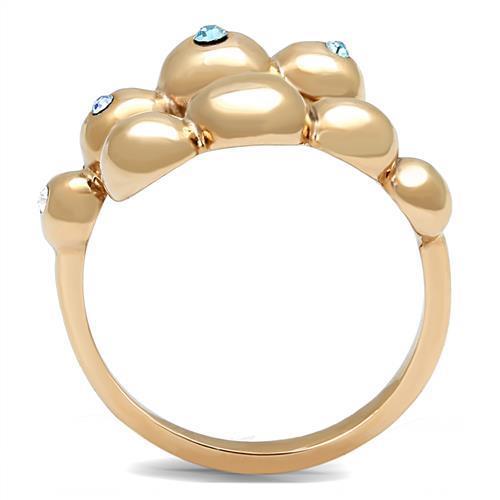 TK3131 IP Rose Gold Stainless Steel Ring featuring a sea blue top grade crystal, elegantly designed for comfort and style.