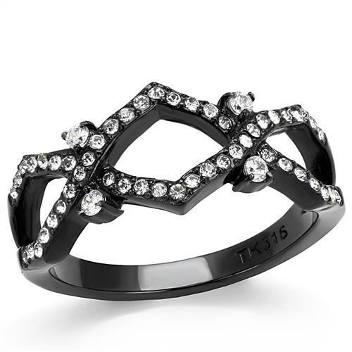 TK3165 IP Black Stainless Steel Ring featuring AAA Grade CZ, showcasing its elegant design and clear center stone.