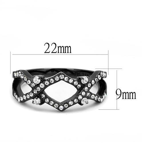 TK3165 IP Black Stainless Steel Ring featuring AAA Grade CZ, showcasing its elegant design and clear center stone.