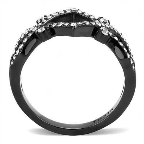 TK3165 IP Black Stainless Steel Ring featuring AAA Grade CZ, showcasing its elegant design and clear center stone.