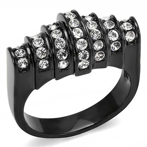 TK3167 IP Black Stainless Steel Ring with clear top-grade crystal, showcasing a sleek and modern design.