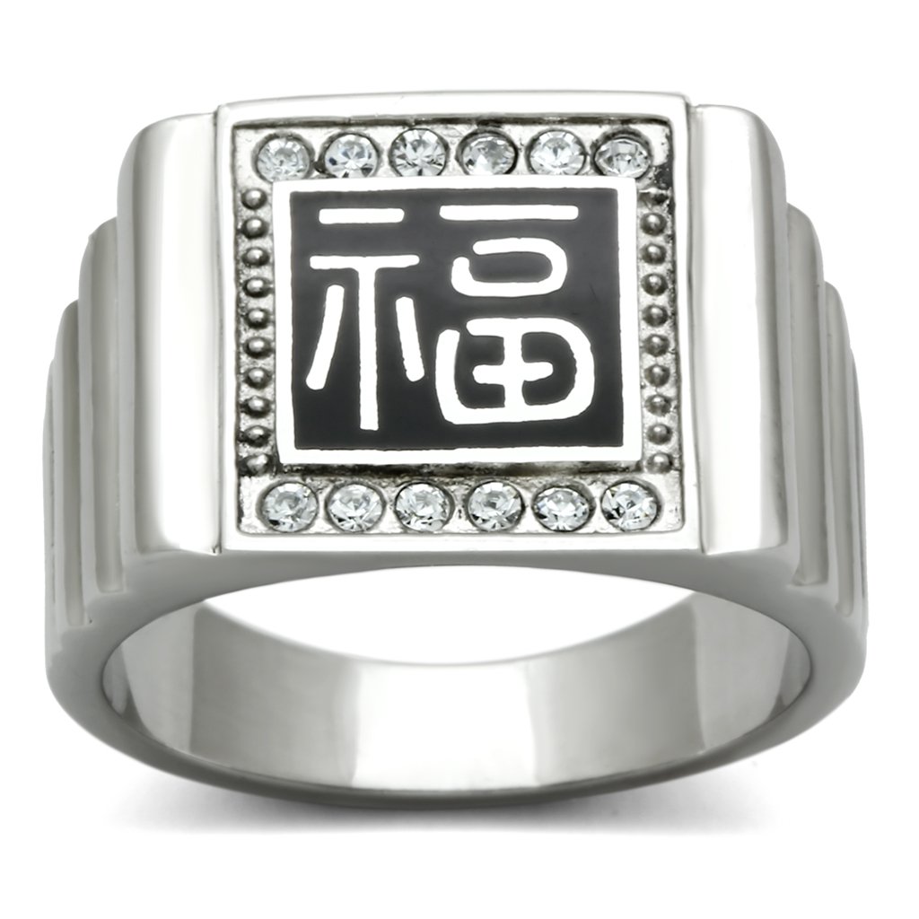 TK329 High Polished Stainless Steel Ring featuring a clear top-grade crystal, showcasing a sleek and modern design.