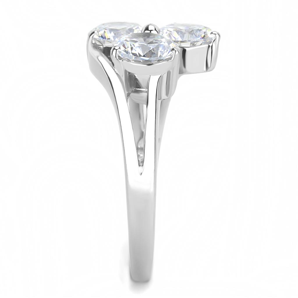 TK3430 High Polished Stainless Steel Ring featuring a clear AAA Grade CZ stone, showcasing its elegant design and shiny finish.