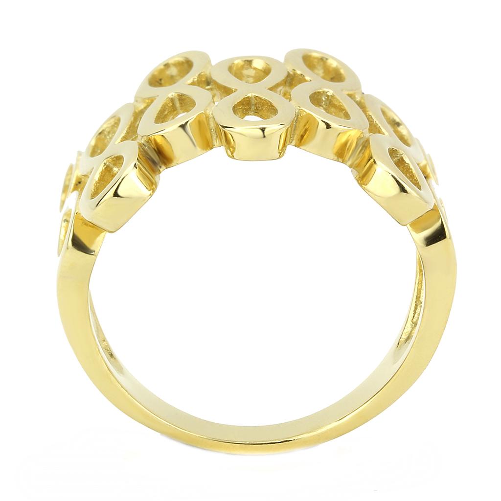 TK3569 IP Gold Stainless Steel Ring with a sleek, minimalist design, featuring a shiny gold finish and no center stone.