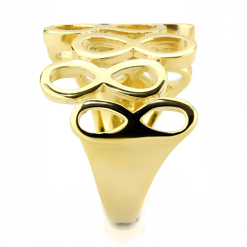 TK3569 IP Gold Stainless Steel Ring with a sleek, minimalist design, featuring a shiny gold finish and no center stone.