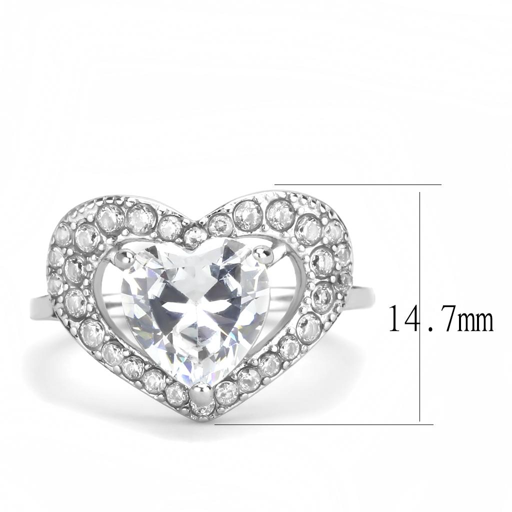 TK3698 High Polished Stainless Steel Ring featuring a clear AAA Grade CZ center stone, showcasing its elegant design and shiny finish.