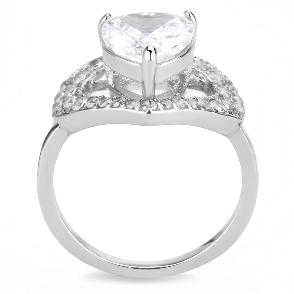 TK3698 High Polished Stainless Steel Ring featuring a clear AAA Grade CZ center stone, showcasing its elegant design and shiny finish.