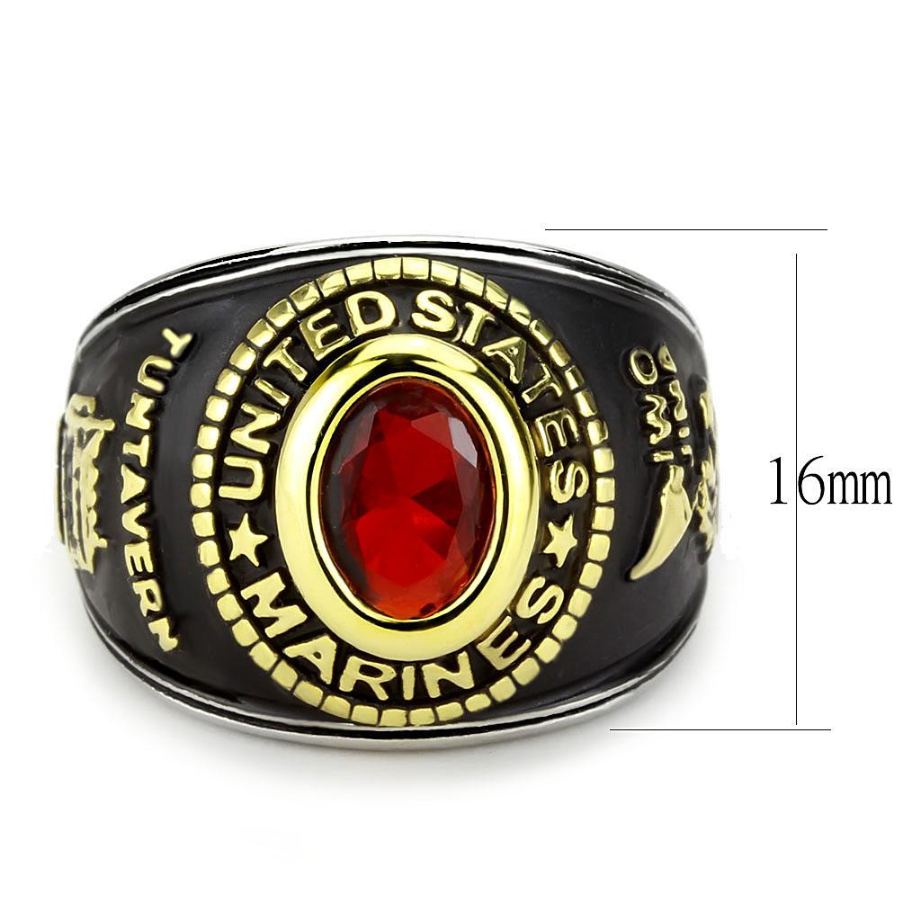 TK3723 Two-Tone IP Gold Stainless Steel Ring featuring a synthetic red glass stone, showcasing its elegant design and durable material.