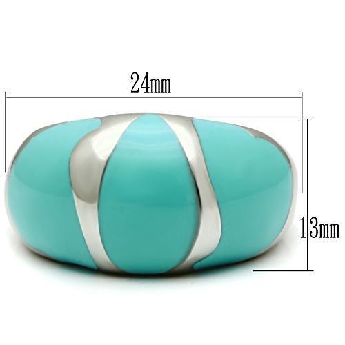 TK509 High Polished Stainless Steel Ring featuring a turquoise epoxy center stone, showcasing its sleek design and vibrant color.