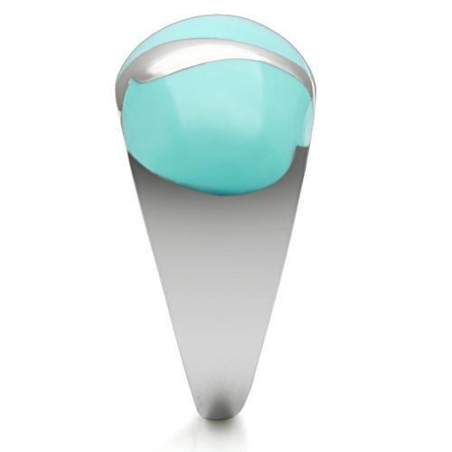 TK509 High Polished Stainless Steel Ring featuring a turquoise epoxy center stone, showcasing its sleek design and vibrant color.