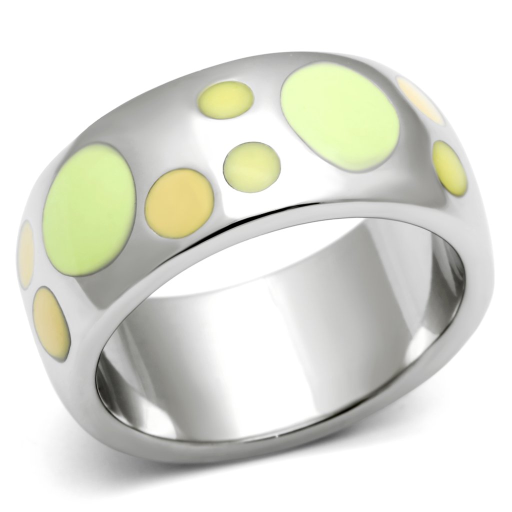 TK513 High Polished Stainless Steel Ring with multi-color epoxy inlay, showcasing a sleek and modern design.