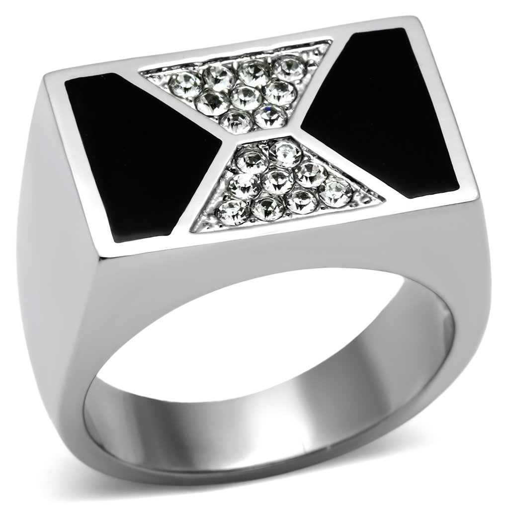 TK708 High Polished Stainless Steel Ring with clear top-grade crystal, showcasing a sleek and elegant design.