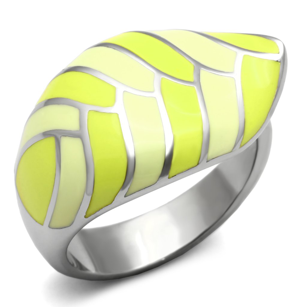 TK801 High Polished Stainless Steel Ring with vibrant multi-color epoxy design, showcasing its elegant and durable finish.