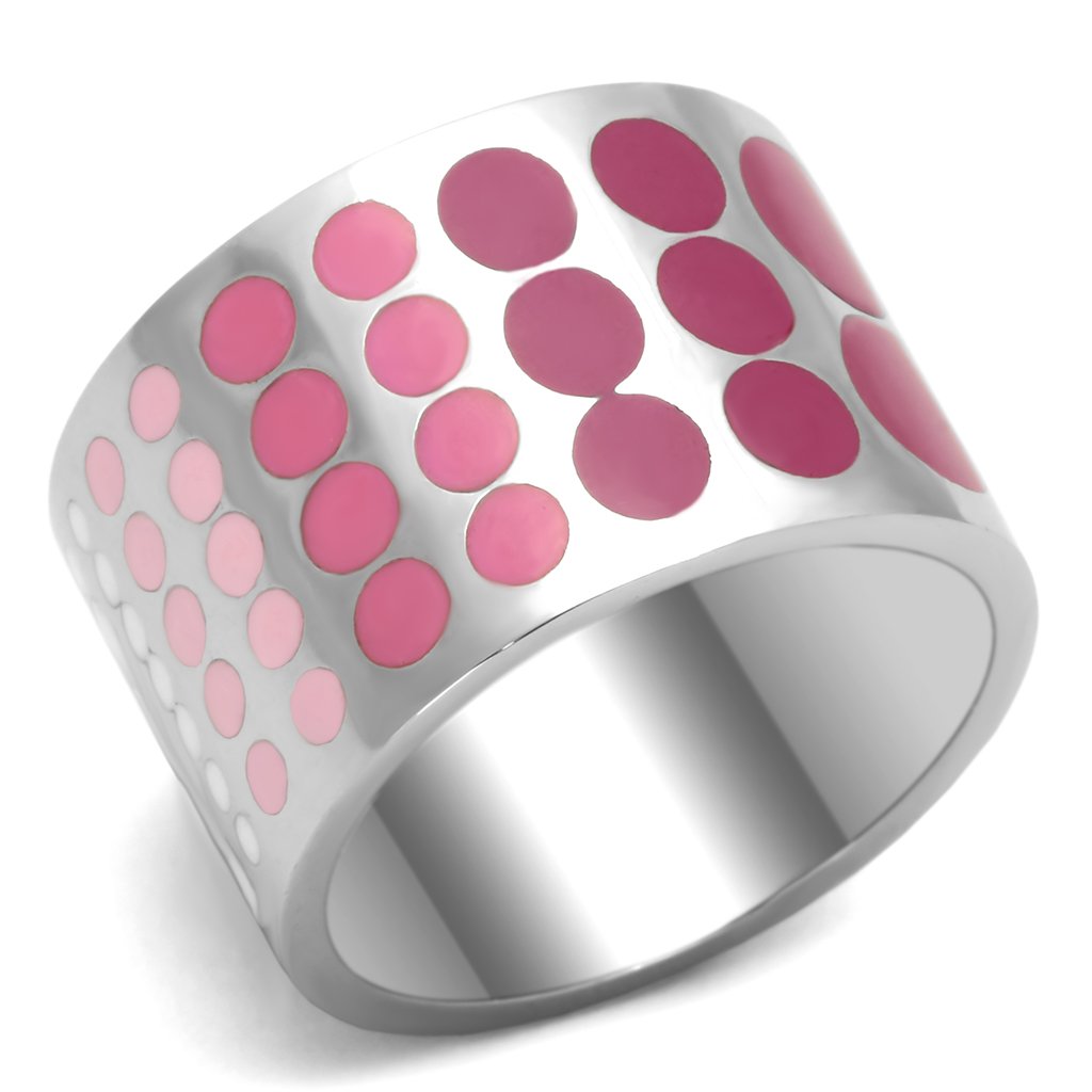 TK820 High Polished Stainless Steel Ring with vibrant multi-color epoxy inlay, showcasing a sleek and modern design.