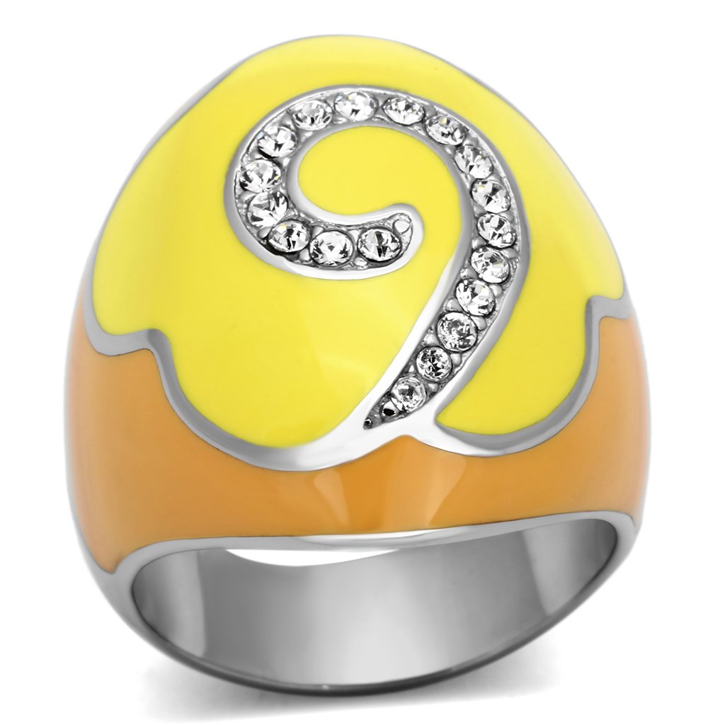 TK846 High Polished Stainless Steel Ring with clear top-grade crystal, showcasing its elegant design and shine.