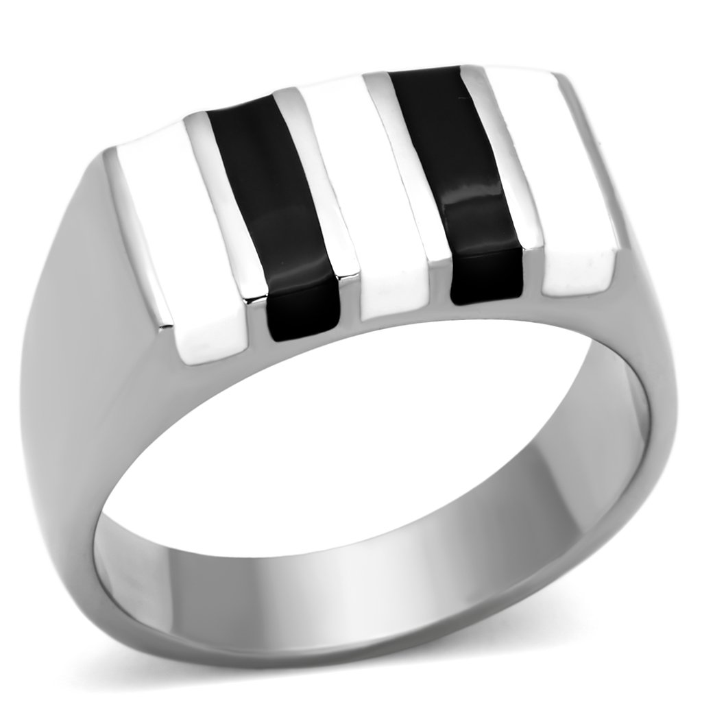 TK849 High Polished Stainless Steel Ring with vibrant multi-color epoxy design, showcasing its sleek and modern appearance.