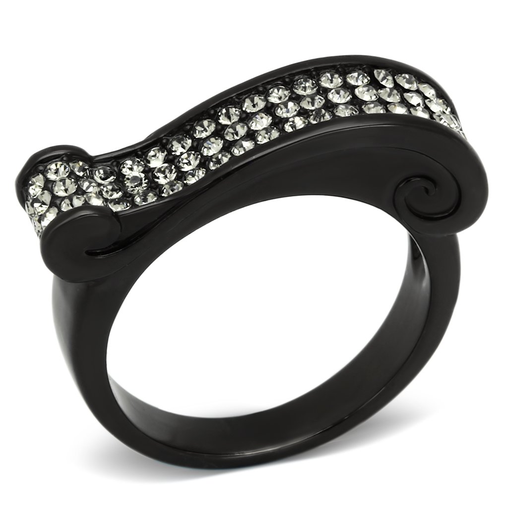 TK862 IP Black Stainless Steel Ring featuring a sleek design with black diamond crystal, perfect for stylish occasions.