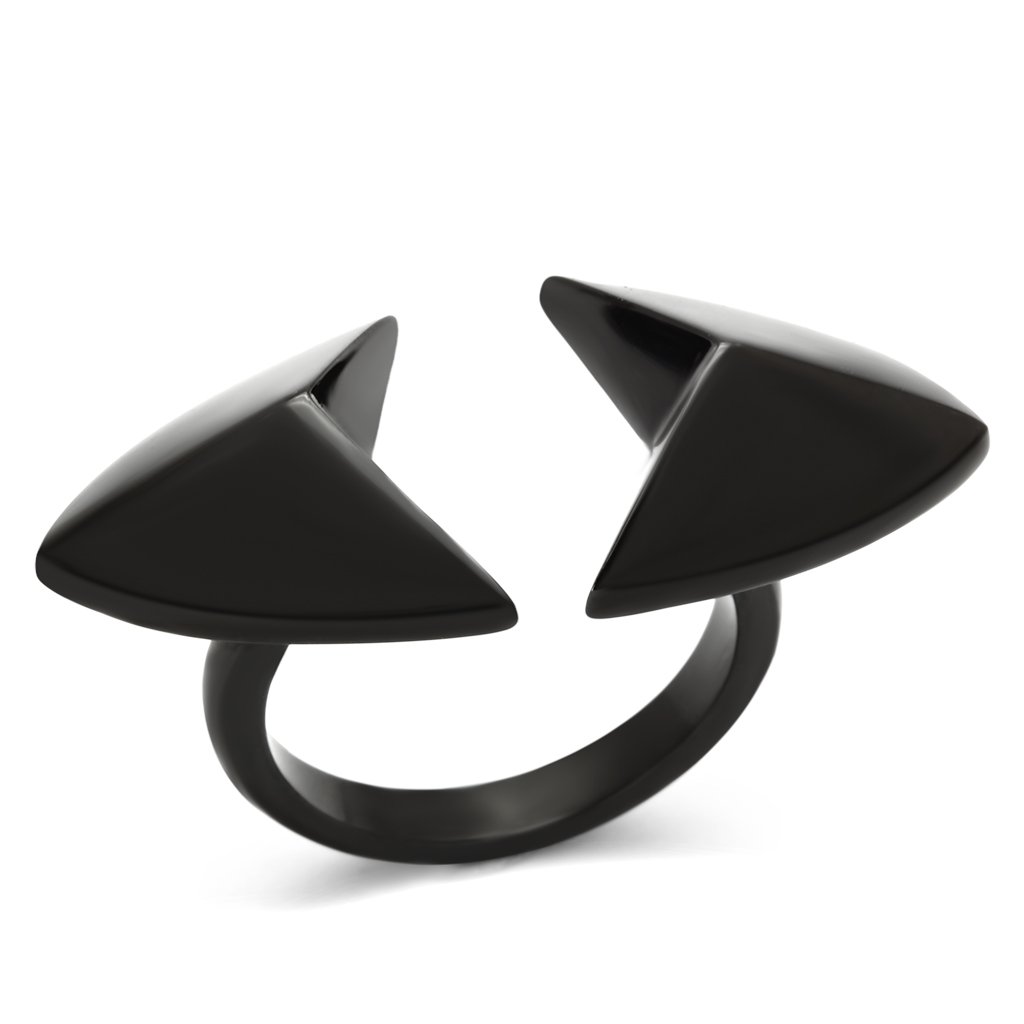 TK990 IP Black Stainless Steel Ring with sleek black ion plating, showcasing a modern and minimalist design.