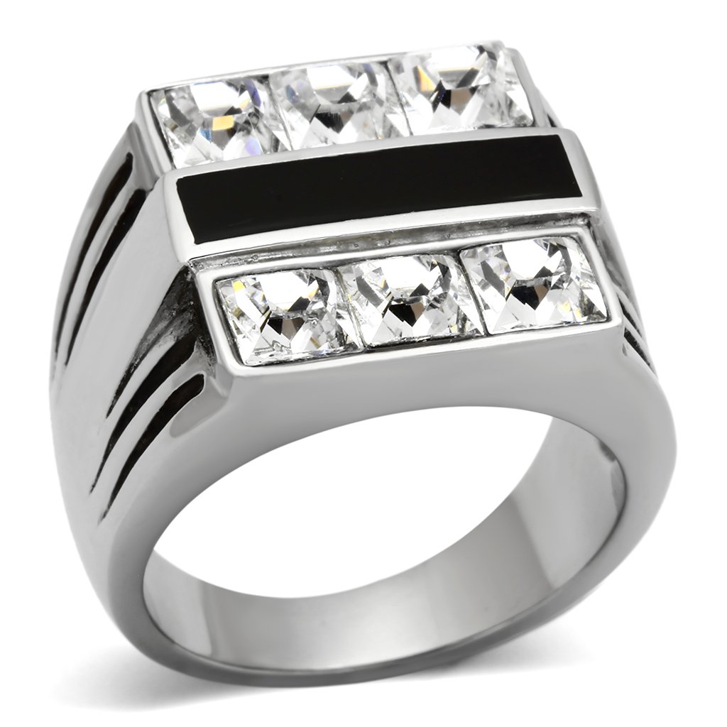 TK920 High Polished Stainless Steel Ring with clear top-grade crystal, showcasing its elegant design and shine.