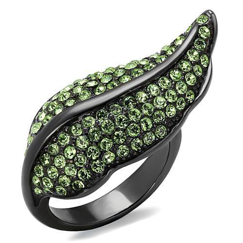 TK985LJ IP Light Black ring made of stainless steel with peridot crystals, showcasing its elegant design and unique finish.