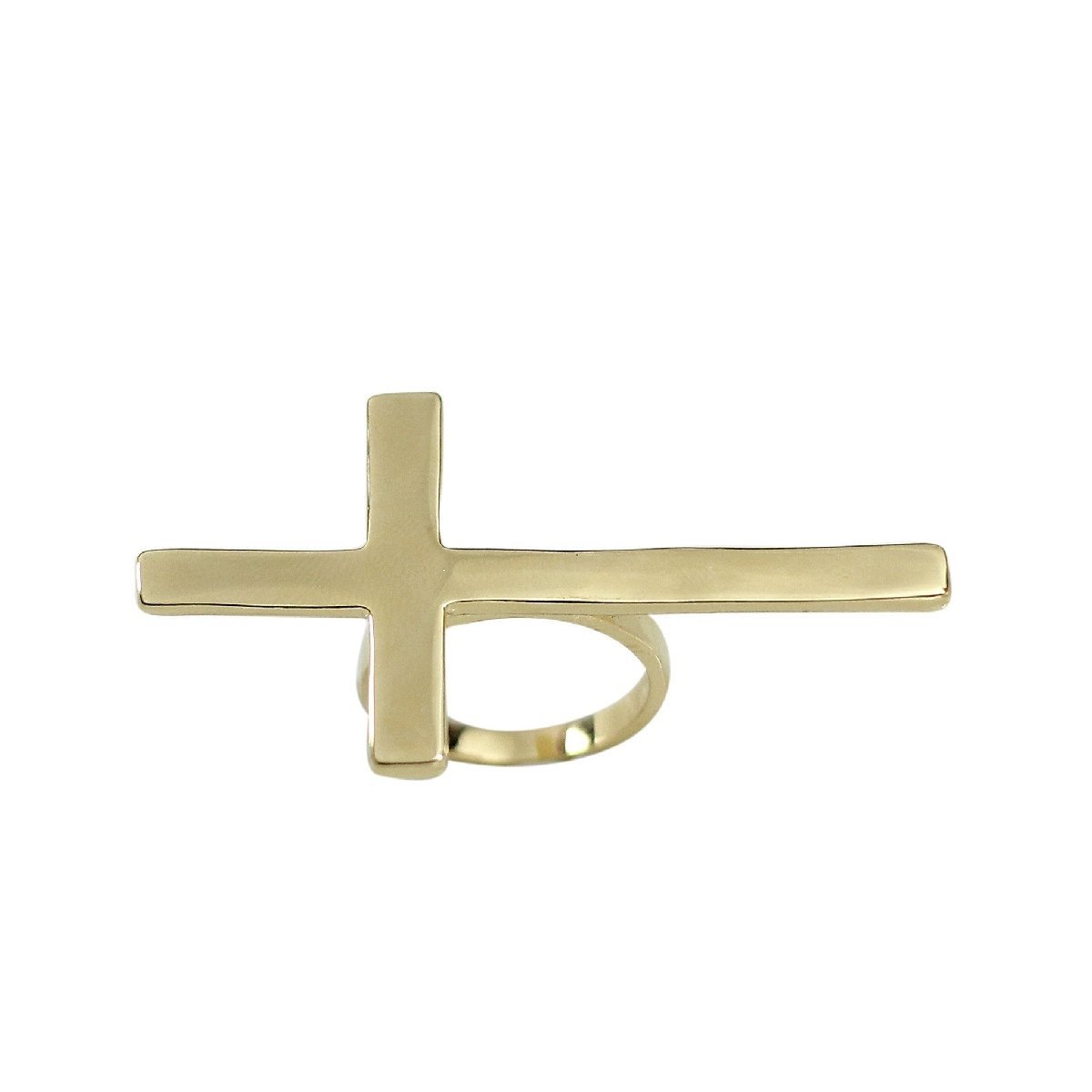 Trendy Oversized Sideways 14K Gold Cross Ring showcasing a bold sideways cross design, crafted in 14K gold electroplate over brass.