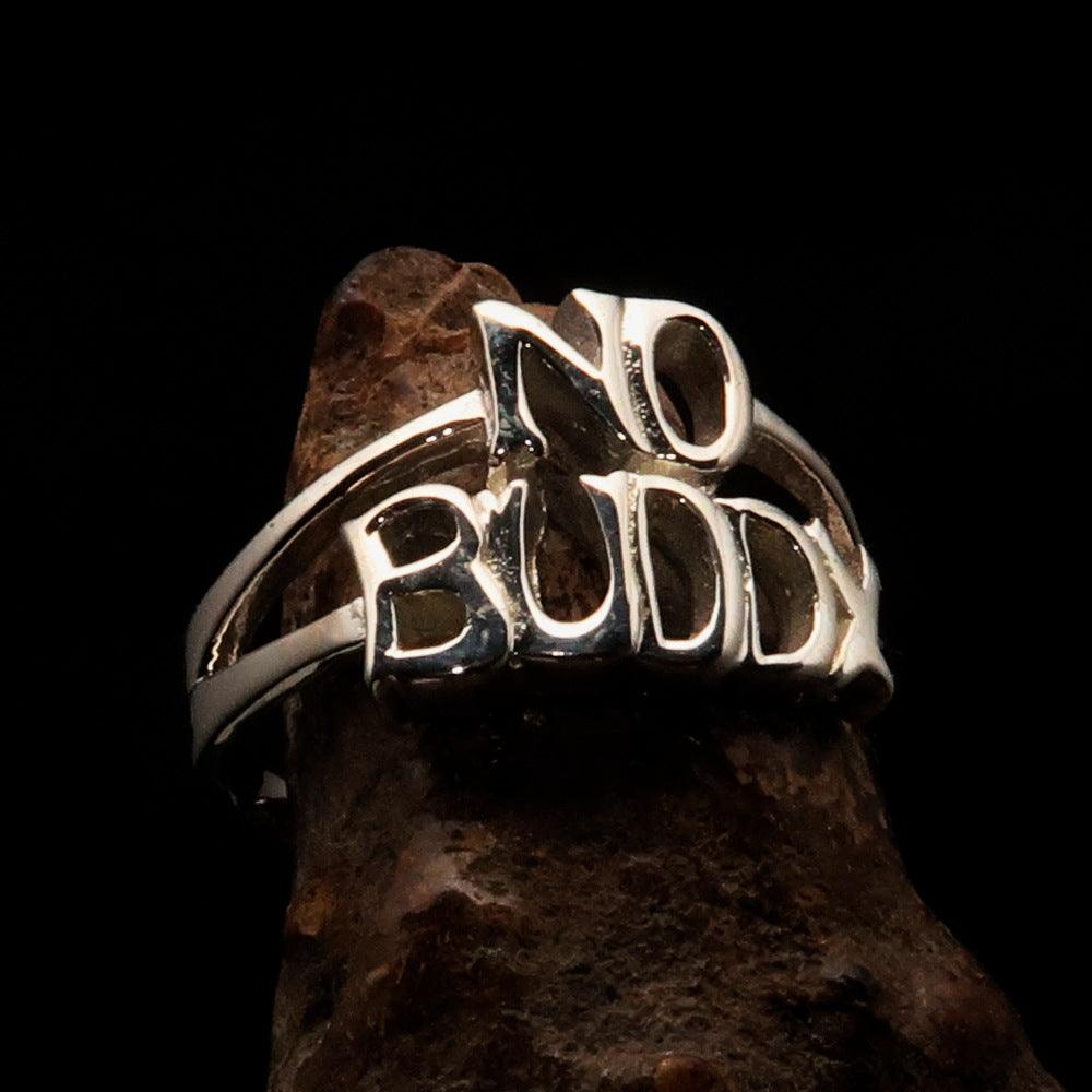 Well Made 2 Word Ring NO BUDDY in Sterling Silver with bold letters, showcasing its high polished finish and 14 mm width.