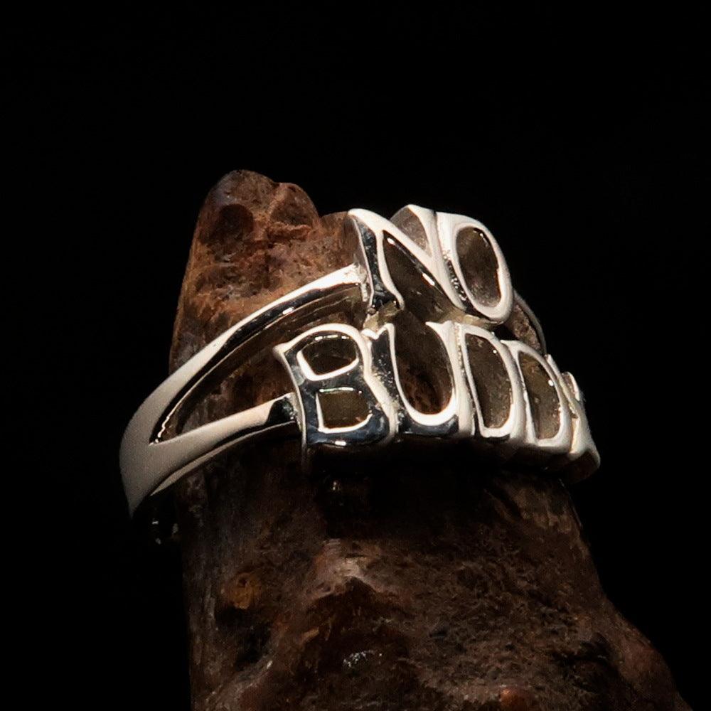 Well Made 2 Word Ring NO BUDDY in Sterling Silver with bold letters, showcasing its high polished finish and 14 mm width.