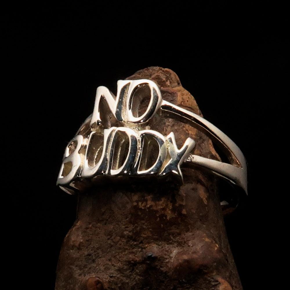 Well Made 2 Word Ring NO BUDDY in Sterling Silver with bold letters, showcasing its high polished finish and 14 mm width.