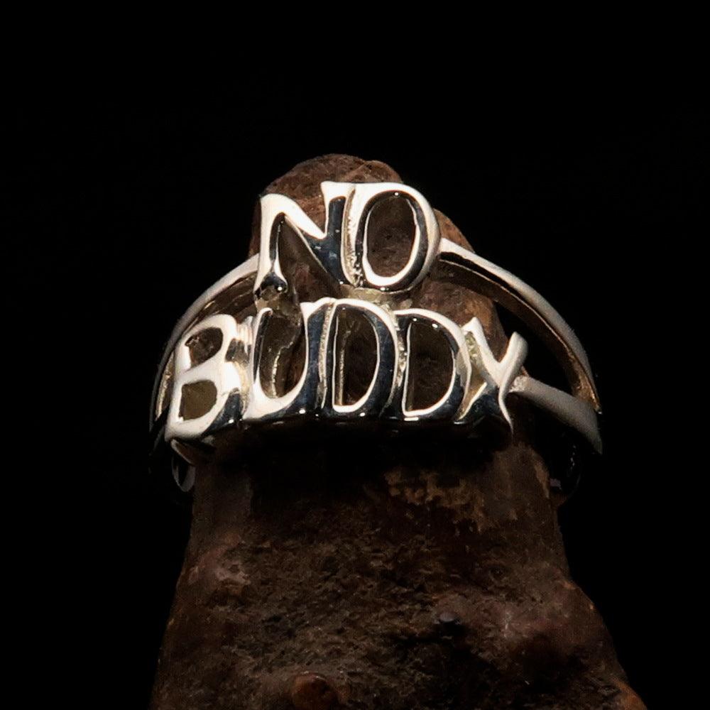 Well Made 2 Word Ring NO BUDDY in Sterling Silver with bold letters, showcasing its high polished finish and 14 mm width.