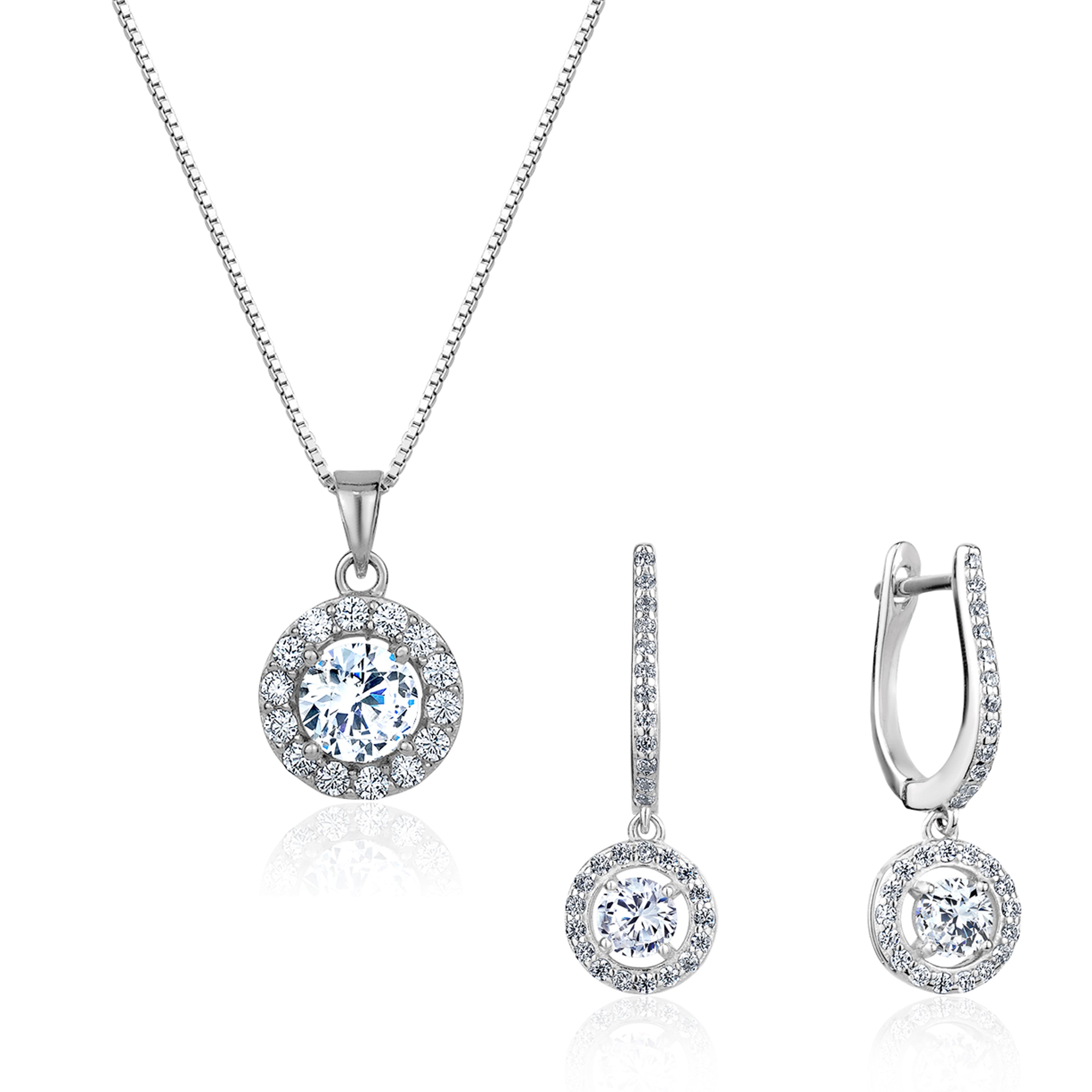 Main 5A Cubic Zirconia Round Necklace and Halo Drop Earrings Set image