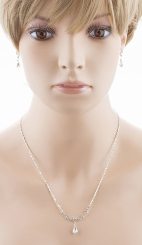 Bridal Wedding Jewelry Set featuring a Crystal Rhinestone Simple Teardrop Necklace and matching dangle earrings, elegantly displayed on a soft background.