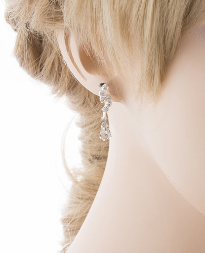 Bridal Wedding Jewelry Set featuring a Crystal Rhinestone Simple Teardrop Necklace and matching dangle earrings, elegantly displayed on a soft background.