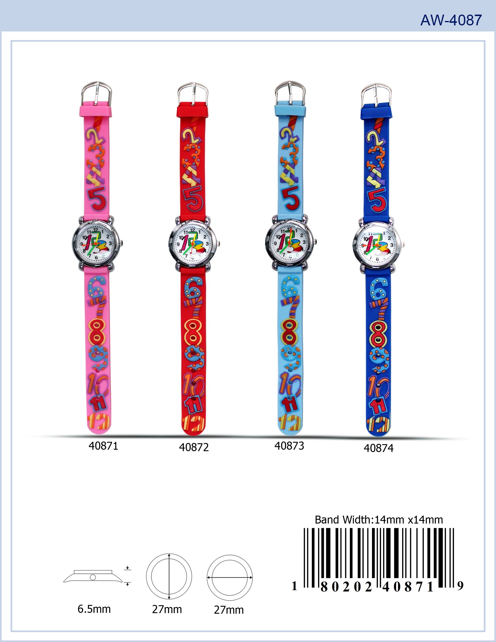 Colorful 4087 Kids Watch with soft rubber band and easy-to-read dial, designed for children to learn time.