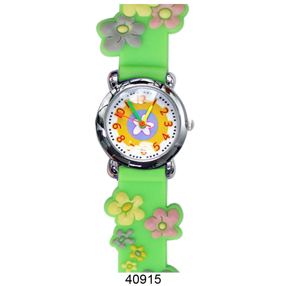 Colorful floral design kids watch with soft rubber band and easy-to-read dial.