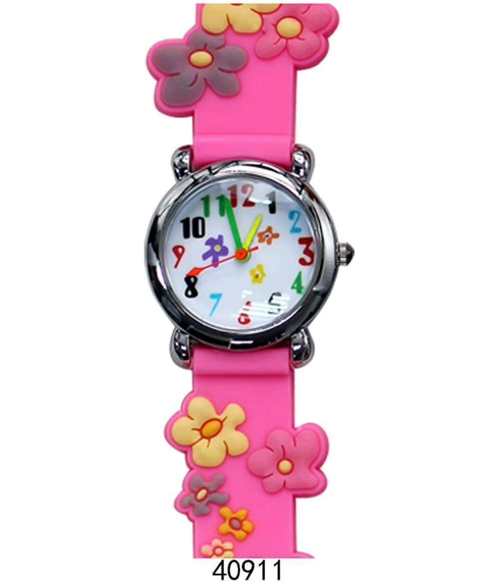 Colorful floral design kids watch with soft rubber band and easy-to-read dial.