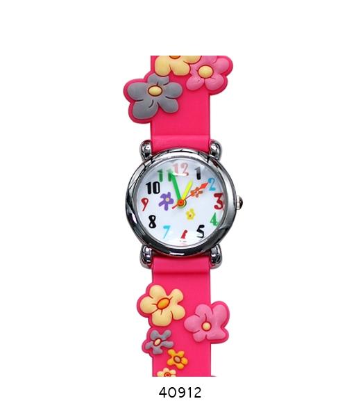 Colorful floral design kids watch with soft rubber band and easy-to-read dial.