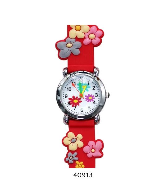 Colorful floral design kids watch with soft rubber band and easy-to-read dial.