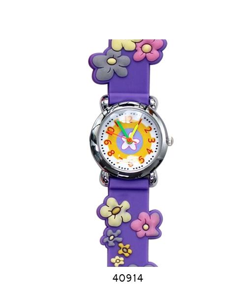 Colorful floral design kids watch with soft rubber band and easy-to-read dial.