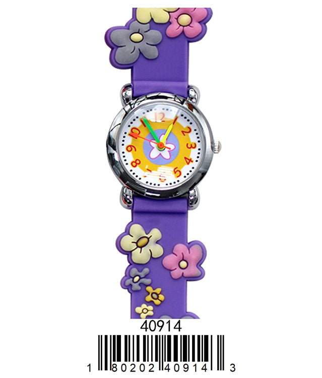 Colorful floral design kids watch with soft rubber band and easy-to-read dial.