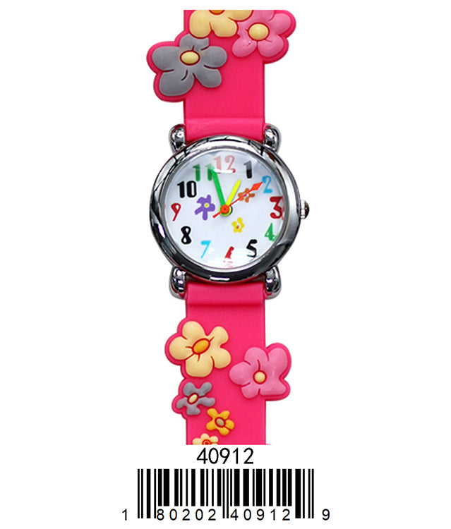 Colorful floral design kids watch with soft rubber band and easy-to-read dial.