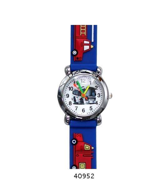 Colorful 4095 Kids Watch featuring a firetruck design with a soft rubber band, perfect for teaching children to tell time.